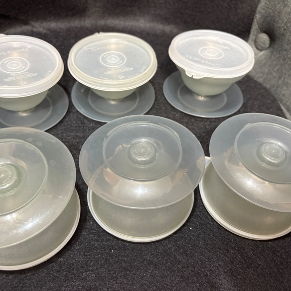 Vintage 6 TUPPERWARE Sheer Grey Dessert Pudding Cups #754 & Lids #733 - Picture 4 of 5